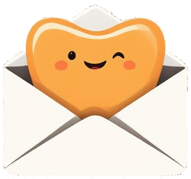 logo, une enveloppe s'ouvrant pour libérer une dent avec un visage mignon et souriant